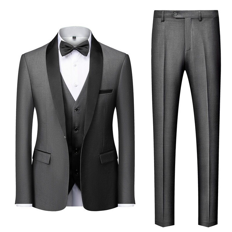 Bărbați Mariage Color Block Guler Costume Jachetă Pantaloni Vestă Bărbați Business Casual Nuntă Blazere Palton Vest Pantaloni Set 3 piese
