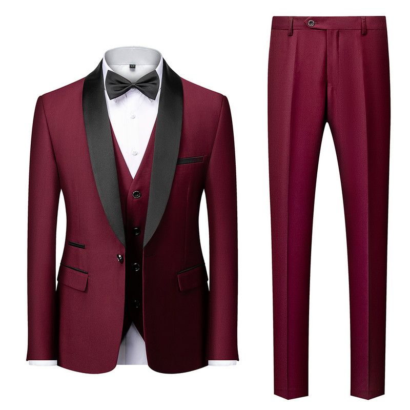 Bărbați Mariage Color Block Guler Costume Jachetă Pantaloni Vestă Bărbați Business Casual Nuntă Blazere Palton Vest Pantaloni Set 3 piese