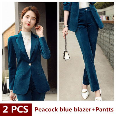 őszi tavaszi öltöny Corduroy Női elegáns blézer nadrág és kabát ruha rövid Üzleti kabát 2 részes készletek női nadrágkosztüm