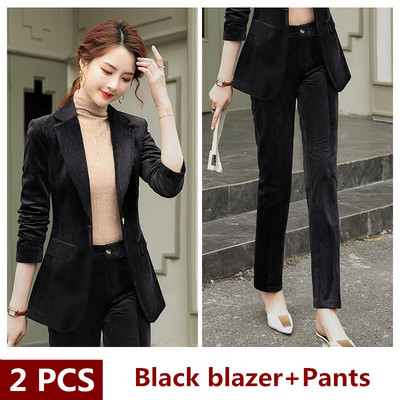 őszi tavaszi öltöny Corduroy Női elegáns blézer nadrág és kabát ruha rövid Üzleti kabát 2 részes készletek női nadrágkosztüm