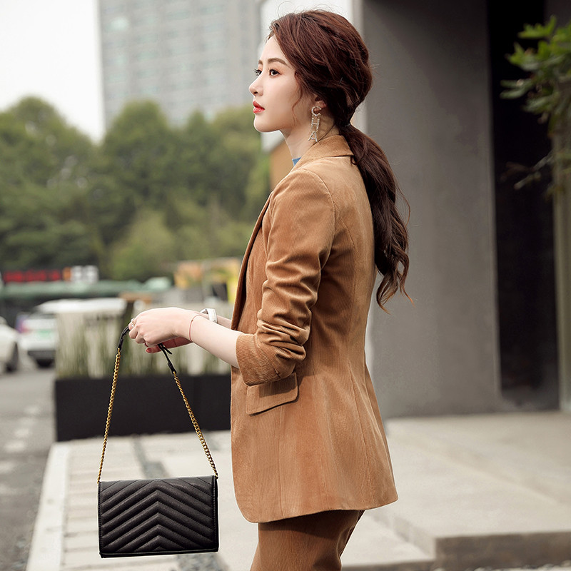 costum de primăvară toamnă velur Pantaloni eleganti și jachetă pentru femei haine scurte de afaceri Seturi de 2 piese costum de pantaloni pentru femei