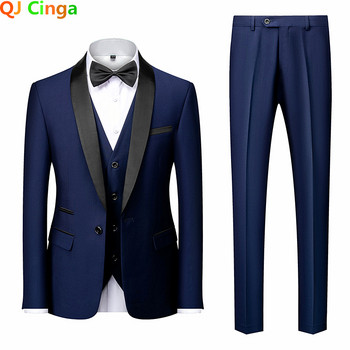 Черен мъжки костюм от 3 части Бизнес сватбен Terno Masculino Fashion Slim Fit Costume Homme Blue Red Grey M-4XL 5XL