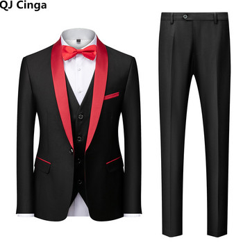 Μαύρο ανδρικό κοστούμι 3 τεμαχίων Business Wedding Terno Masculino Fashion Slim Fit Στολή Homme Μπλε Κόκκινο Γκρι M-4XL 5XL