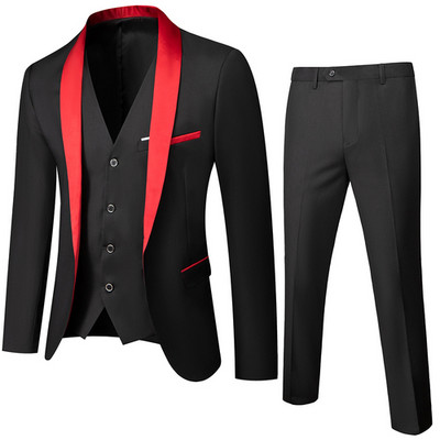 Fekete férfi öltöny 3 részes üzleti esküvői Terno Masculino Fashion Slim Fit jelmez Homme kék piros szürke M-4XL 5XL