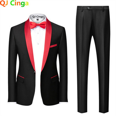 Fekete férfi öltöny 3 részes üzleti esküvői Terno Masculino Fashion Slim Fit jelmez Homme kék piros szürke M-4XL 5XL