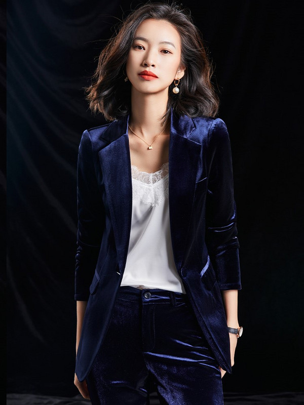 Catifea de înaltă calitate, elegante, vin, costume de afaceri pentru femei cu pantaloni și jachete, haină, toamnă, iarnă, stiluri OL, costume pantaloni, set de blazere