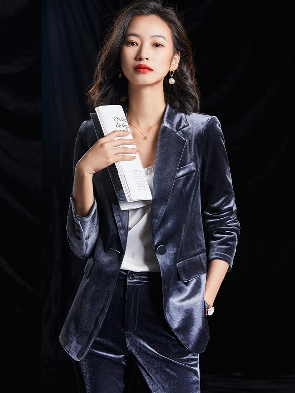 Catifea de înaltă calitate, elegante, vin, costume de afaceri pentru femei cu pantaloni și jachete, haină, toamnă, iarnă, stiluri OL, costume pantaloni, set de blazere