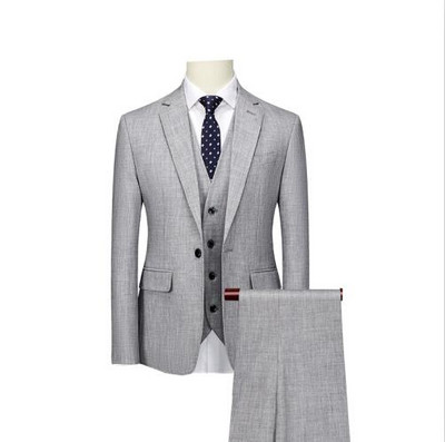 Ünnepi esküvői öltöny három részes férfi divatos, karcsú szabású ruha, kabát és nadrág mellény Szürke kék jelmez Homme M-5XL 6XL