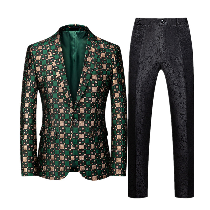 2022, nou costum verde în carouri, două piese, pentru bărbați, rochie de afaceri de nuntă, haină și pantaloni, costum subțire pentru bărbați, set de blazer roșu argintiu
