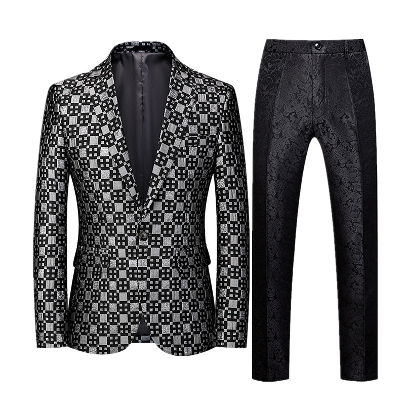 2022, nou costum verde în carouri, două piese, pentru bărbați, rochie de afaceri de nuntă, haină și pantaloni, costum subțire pentru bărbați, set de blazer roșu argintiu