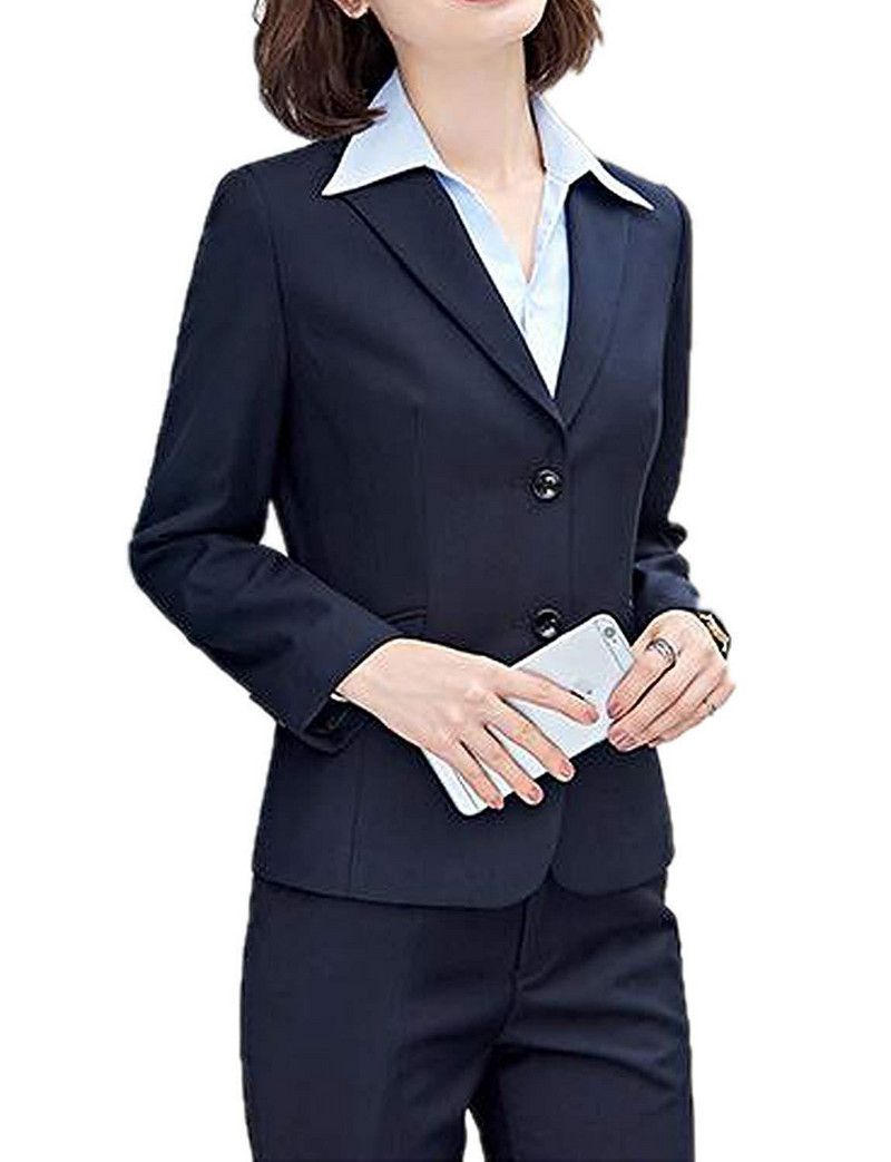 Costume pentru femei 2 piese Business slim fit Tuexdo cu rever cu crestătură ținută birou Uniformă costum pentru damă (blazer+pantalon)