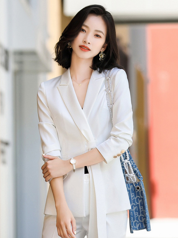 Țesătură de înaltă calitate, stiluri formale OL, costume de afaceri pentru femei, costume cu pantaloni pentru femei, set de blaze profesionale cu mânecă lungă, toamnă, iarnă