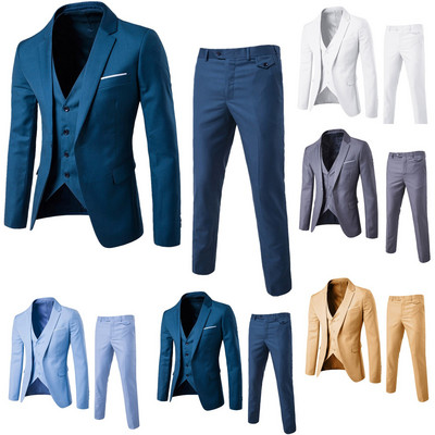 Men’s Suit Slim 2 Piece Suit Business Wedding Party Jacket Vest & Pants Coat Men Formal Suit Set