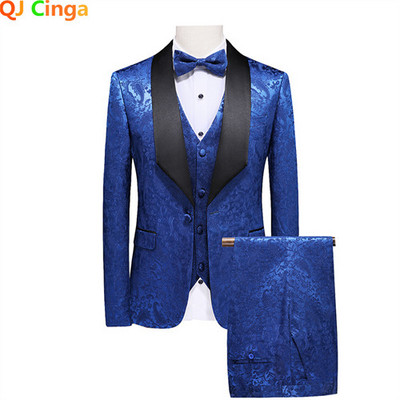 Raudonas vyriškas kostiumas 3 dalių smokingas, aukštos kokybės paltas ir kelnės, liemenė didelio dydžio Terno Masculino balta juoda karališka mėlyna S-5XL 6XL