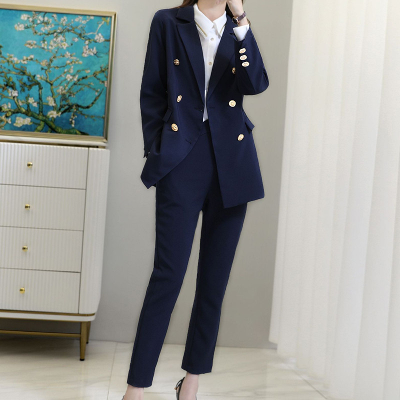 Moda toamnă iarnă Blazer pentru femei Costume cu mânecă lungă Blazer dublu-breaste Costum cu pantaloni Penci Seturi din două piese pentru dama de birou