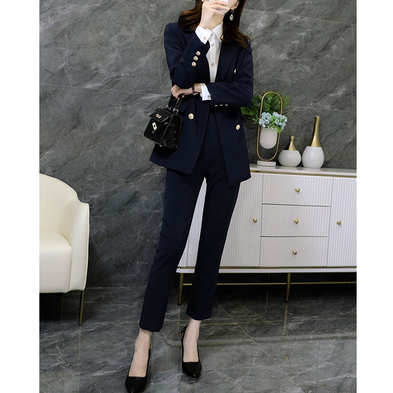 Moda toamnă iarnă Blazer pentru femei Costume cu mânecă lungă Blazer dublu-breaste Costum cu pantaloni Penci Seturi din două piese pentru dama de birou