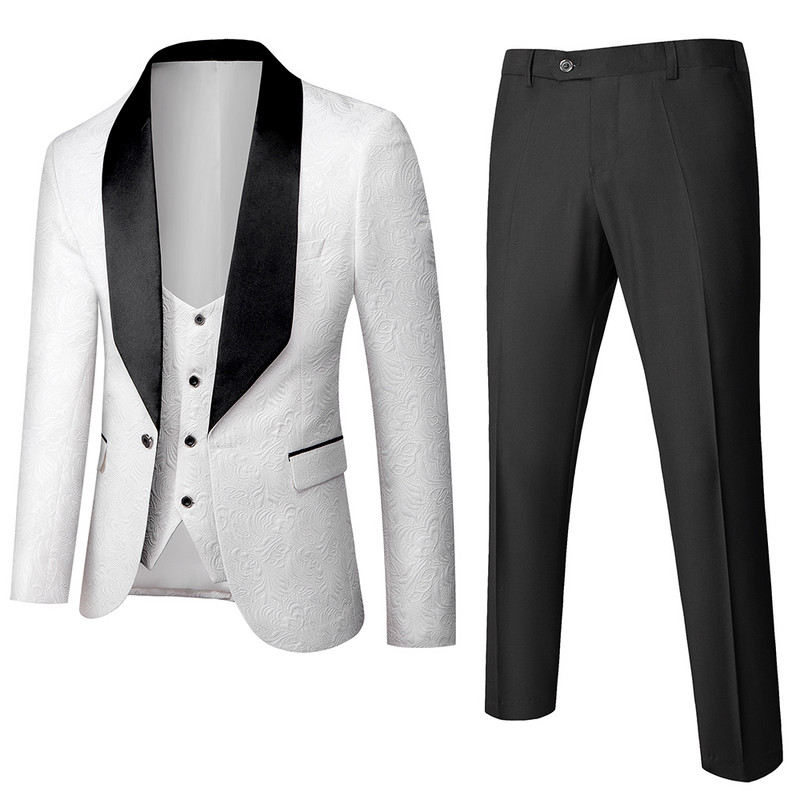 Costum bărbătesc albastru regal 3 piese (jachetă + vestă pantaloni) Set rochie pentru nuntă La modă Slim Terno Masculino Alb Roșu S-5XL