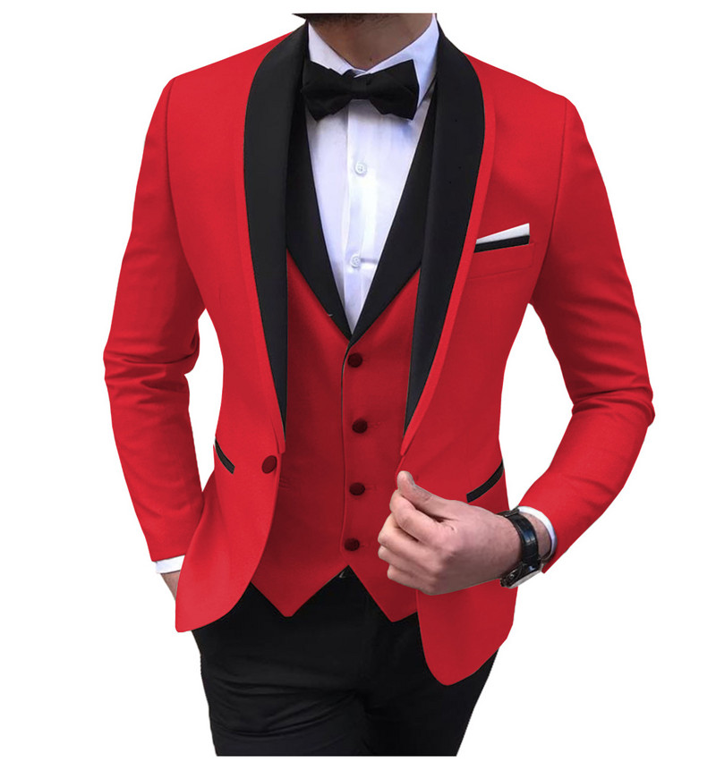 Costume pentru bărbați cu fantă albastră, 3 piese, negru, rever, smoking ocazional pentru nuntă, costume pentru bărbați, 2020 (blazer+vest+pantaloni)