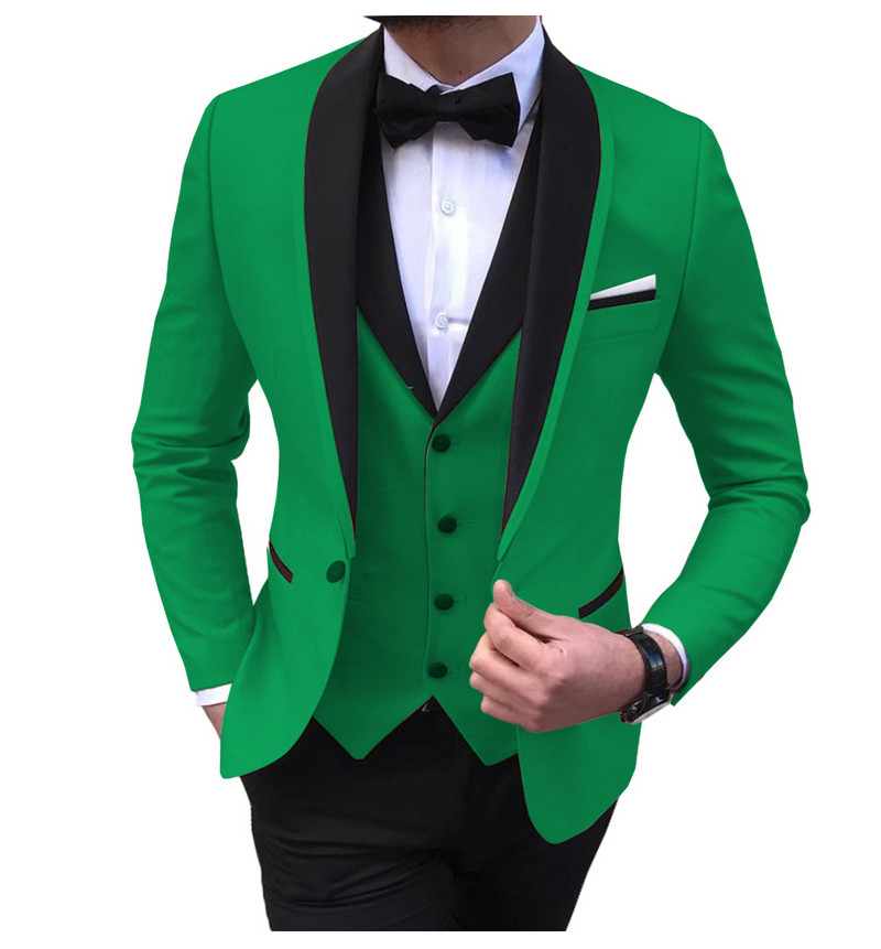 Costume pentru bărbați cu fantă albastră, 3 piese, negru, rever, smoking ocazional pentru nuntă, costume pentru bărbați, 2020 (blazer+vest+pantaloni)
