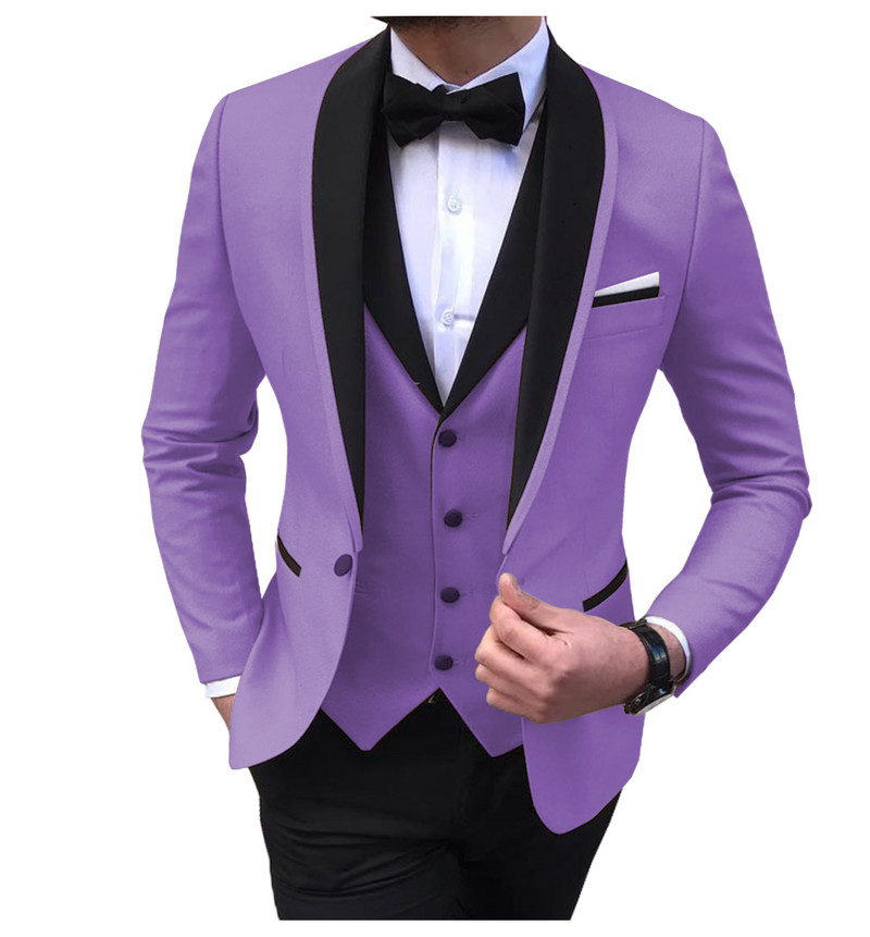 Costume pentru bărbați cu fantă albastră, 3 piese, negru, rever, smoking ocazional pentru nuntă, costume pentru bărbați, 2020 (blazer+vest+pantaloni)
