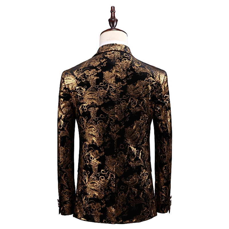 Costum smoking 3 piese cu imprimeu auriu pentru bărbați, rochie slim fit pentru nuntă, pentru petrecere, bal, bal, scenă