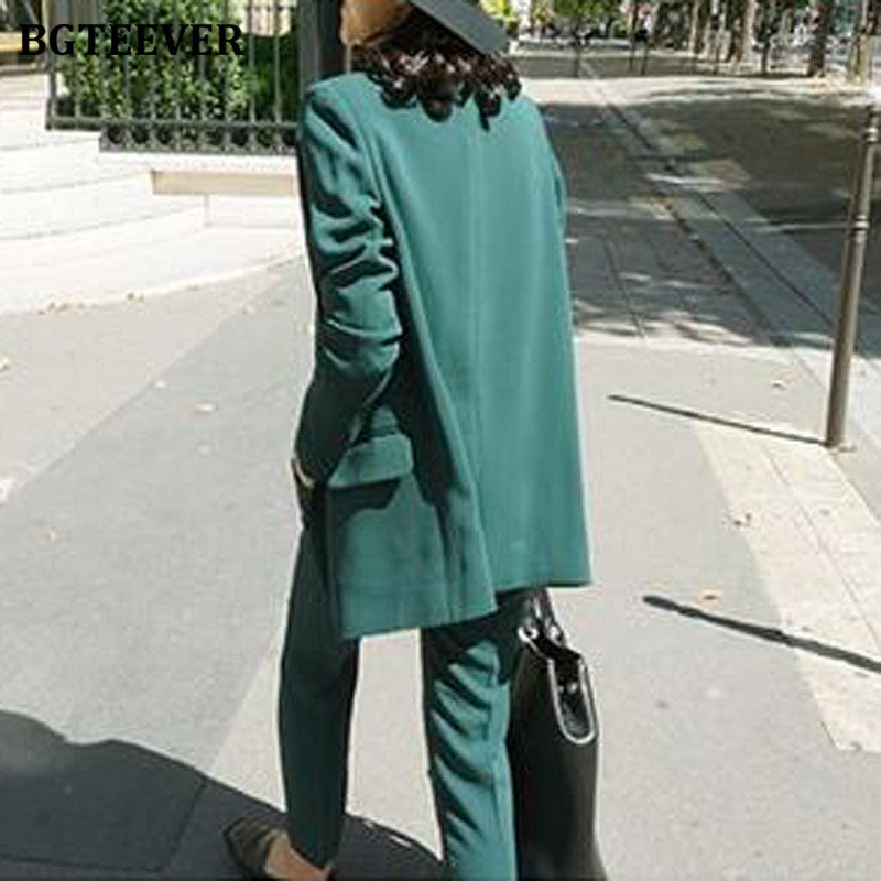 BGTEEVER, la modă, verde, costume pentru femei, blazer, cu mânecă lungă, cu un singur buton, costum cu pantaloni, haine de lucru, set de sacou din două piese, pentru femei, 2020