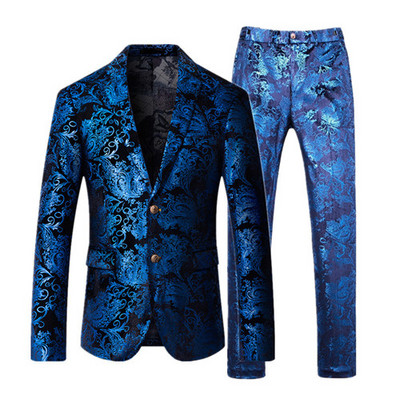 Férfi aranymintás 2 részes (dzseki+nadrág) esküvői/buli Terno Masculino ezüst piros kék tavaszi és őszi új jelmez Homme S-5xl