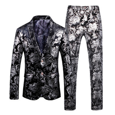 Férfi aranymintás 2 részes (dzseki+nadrág) esküvői/buli Terno Masculino ezüst piros kék tavaszi és őszi új jelmez Homme S-5xl