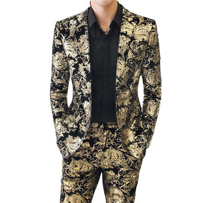 Férfi aranymintás 2 részes (dzseki+nadrág) esküvői/buli Terno Masculino ezüst piros kék tavaszi és őszi új jelmez Homme S-5xl