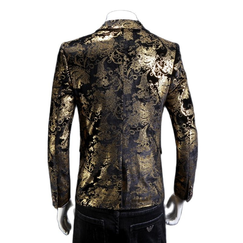 Bărbați auriu imprimeu 2 piese (jachetă+pantaloni) Nuntă/Petrecere Terno Masculino Argintiu Roșu Albastru Primăvară și Toamnă Costum Nou Homme S-5xl