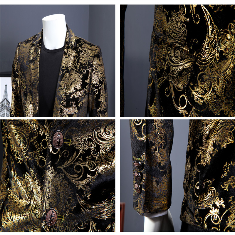 Bărbați auriu imprimeu 2 piese (jachetă+pantaloni) Nuntă/Petrecere Terno Masculino Argintiu Roșu Albastru Primăvară și Toamnă Costum Nou Homme S-5xl