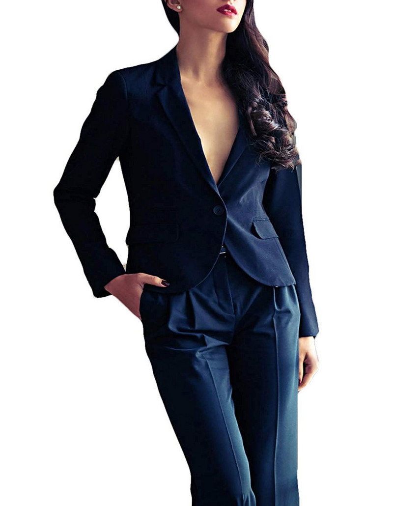 Costume formale 2 piese dama toamna 2019 uniforma slim cu decolteu in V pentru costum office pentru femei (blazer + pantalon)
