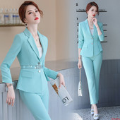 Candy Green elegáns formális nadrág öltönyök nadrág öltöny Női irodai munka 2 részes nadrág blézer szett nadrág kabát öltöny őszi tél