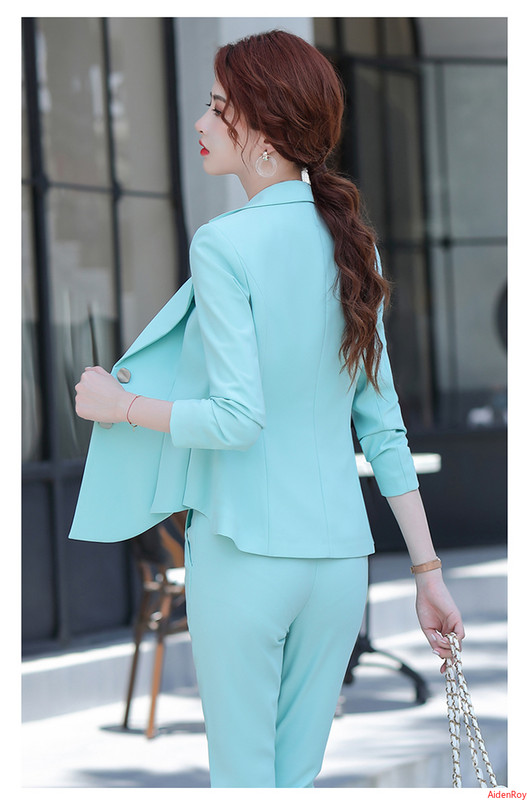 Verde caramelă, elegante, formale, cu pantaloni, pentru costum de pantaloni, pentru femei, serviciu de birou, 2 piese, set de blazer cu pantaloni, costum de jachetă, toamnă iarnă