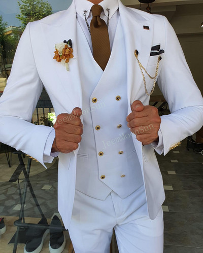 3-dijelno novo bijelo muško odijelo 2022. Peak Rever Slim Fit Ležerni smokingi Terno Masculino po mjeri mladoženje (Blazer+Hlače+Psluk)