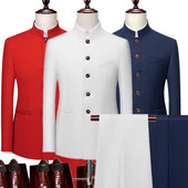 2022 Fashion Férfi Retro Party 2 részes szett Blézer nadrág Luxus hímzés Férfi Tang öltöny kabát nadrág Nagy méretű M-6XL 2 db