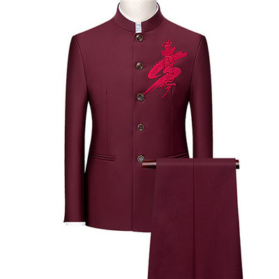 2022 Fashion Férfi Retro Party 2 részes szett Blézer nadrág Luxus hímzés Férfi Tang öltöny kabát nadrág Nagy méretű M-6XL 2 db