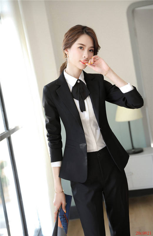 Costume formale cu pantaloni pentru femei Costume de afaceri Seturi de blaze și jachete Îmbrăcăminte de lucru Stiluri de uniforme de birou Negru