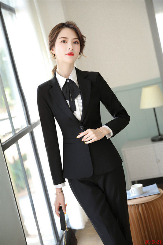 Costume formale cu pantaloni pentru femei Costume de afaceri Seturi de blaze și jachete Îmbrăcăminte de lucru Stiluri de uniforme de birou Negru