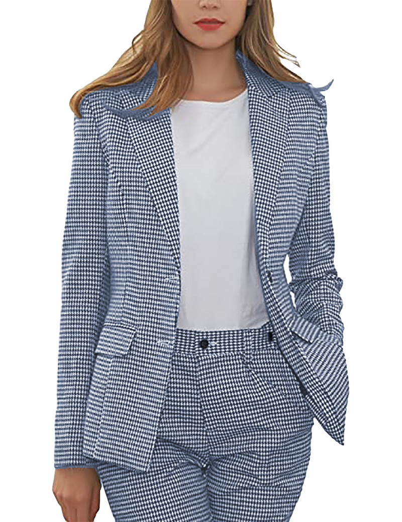 Tinuta Business 2 Piese Femei Lână Tweed Houndstooth Lady Costum Casual Fashion