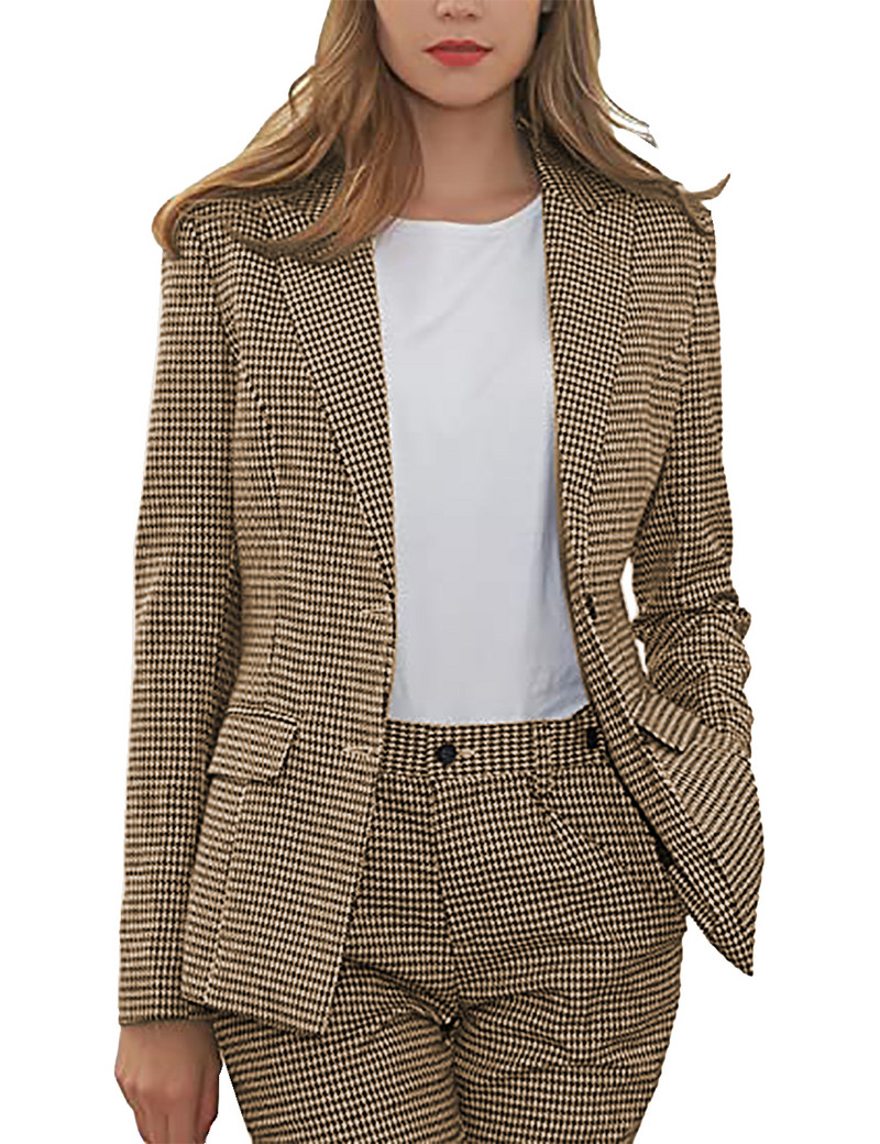 Tinuta Business 2 Piese Femei Lână Tweed Houndstooth Lady Costum Casual Fashion