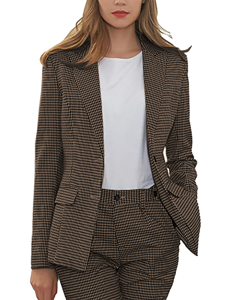Tinuta Business 2 Piese Femei Lână Tweed Houndstooth Lady Costum Casual Fashion