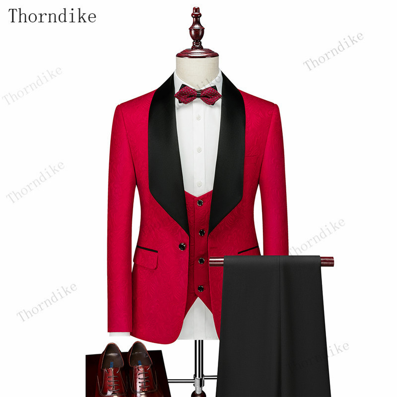 Costume de nuntă pentru bărbați Thorndike Jacquard alb cu guler din satin negru Tuxedo3 buc Costume terno de mire pentru bărbați (jachetă+vestă+pantaloni)