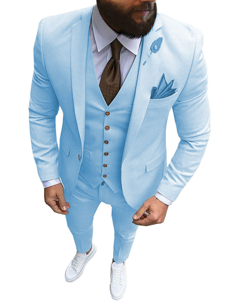 Costume pentru bărbați, 3 bucăți, slim fit, ocazional, business, rever, kaki, smoking formale, pentru nunta, domnișoarei (Blazer+Pantaloni+Vest)