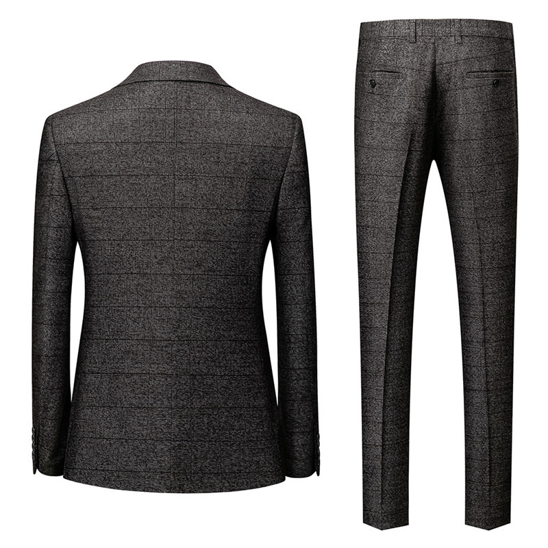 Set 3 piese în carouri gri pentru bărbați, pentru petrecere de nuntă, blazer subțire, haină și pantaloni, vestă, dungi negre, smoking pentru bărbați, costum de afaceri pentru bărbați