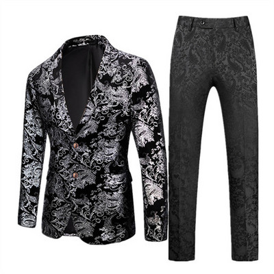 Őszi új férfi öltöny, 2 részes esküvői parti ruha, kabát és nadrág, divatos Slim Fit férfi blézer szett