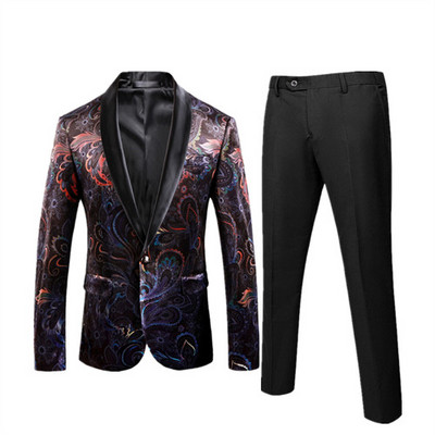 Őszi új férfi öltöny, 2 részes esküvői parti ruha, kabát és nadrág, divatos Slim Fit férfi blézer szett