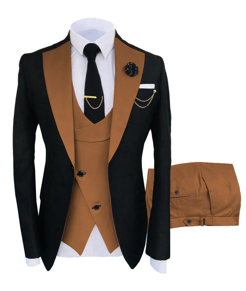 Costumul nou Homme Îmbrăcăminte populară Costum pentru bărbați Scenă de petrecere de lux Costum pentru bărbați Tuxedo Regular Fit 3 bucăți Set jachetă+pantaloni+vestă
