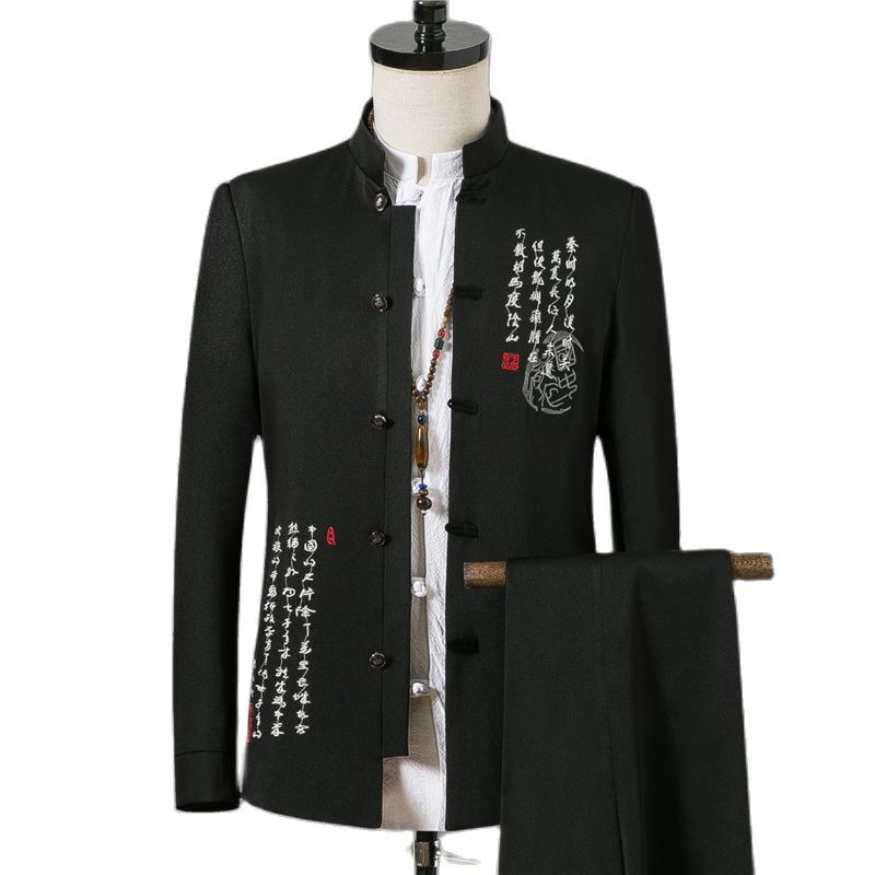 Costume pentru bărbați de marcă de marime mari, chinezesc, guler mandarin, costum pentru bărbați, blazer slim fit, smoking de nuntă, 2 piese, jachetă și pantalon