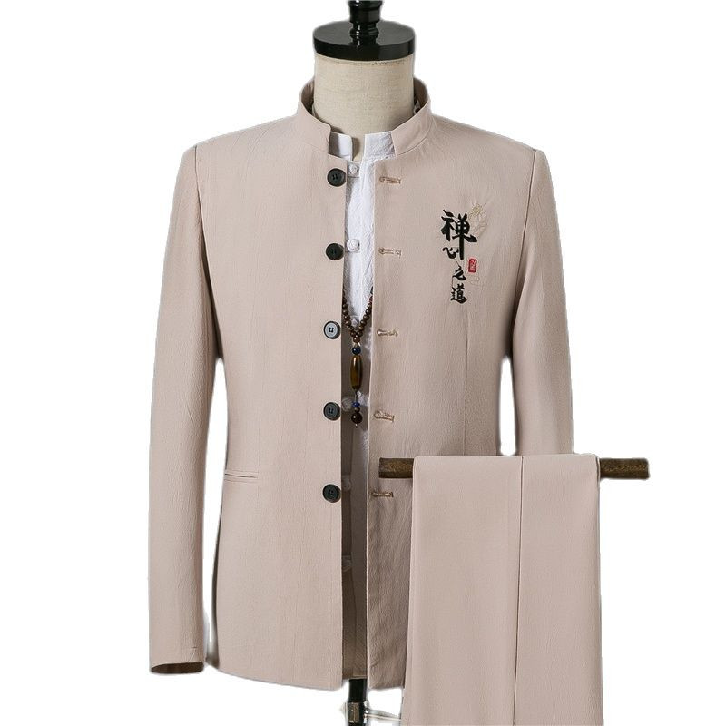 Costume pentru bărbați de marcă de marime mari, chinezesc, guler mandarin, costum pentru bărbați, blazer slim fit, smoking de nuntă, 2 piese, jachetă și pantalon